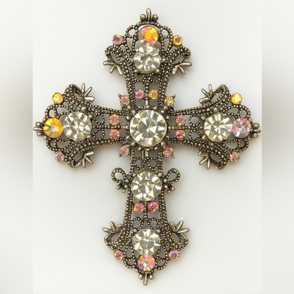 Anthropologie Jewelry - Vintage Style Jeweled Cross Brooch